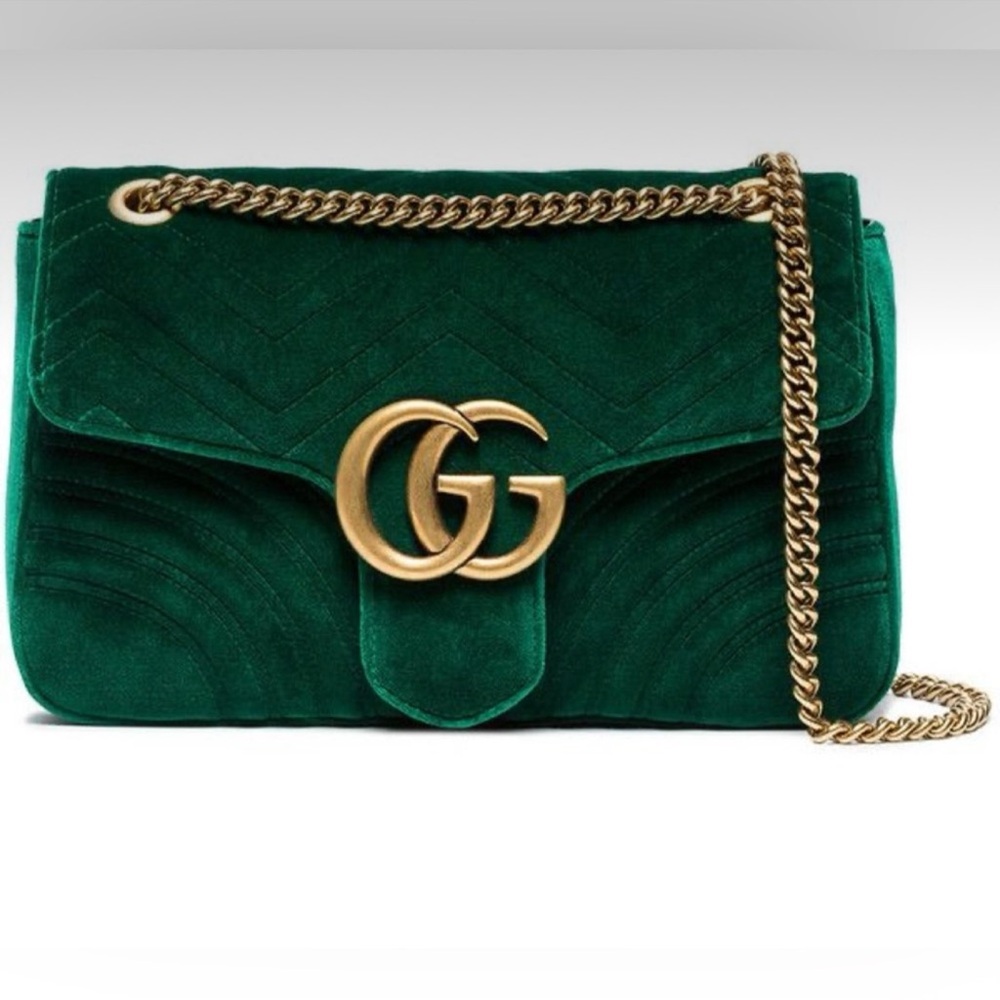 GUCCI GG Marmont Matelasse Flap Bag - Medium - Emerald Green Velvet